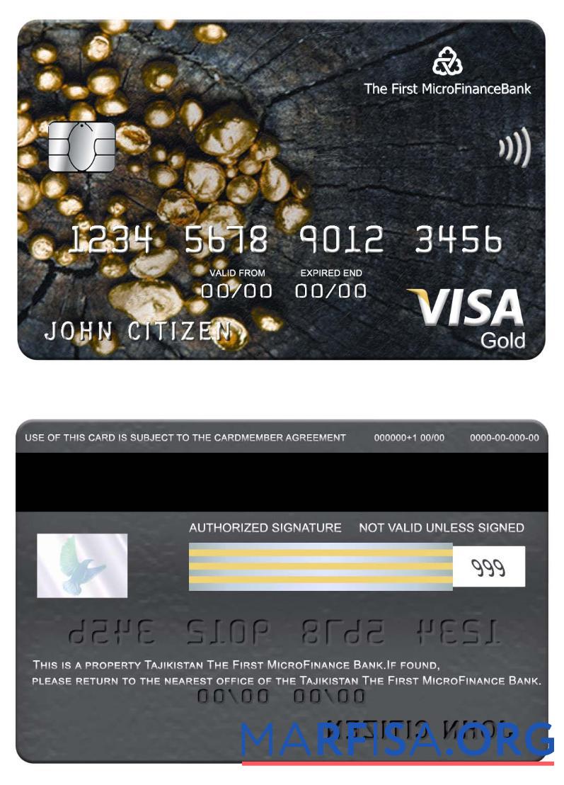 Blank Tajikistan The First MicroFinance (FMFB) bank visa gold card sample